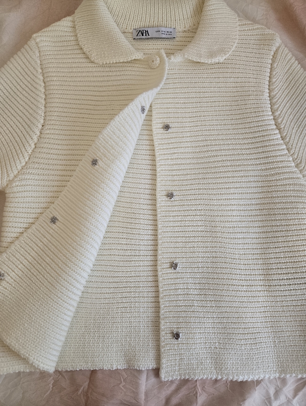 Zara Peter Pan Ecru Button-Up Women's Top Sz M - Picture 7 of 8